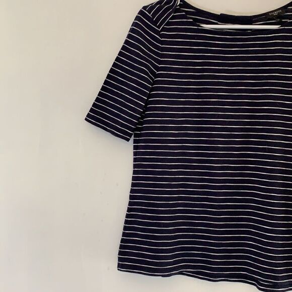 Talbots navy blue/white striped short sleeve tee. Tie back Size SP. Length 23” - Picture 2 of 5